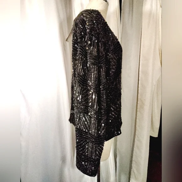 Laurence Kazar TAG SILK Jacket, Women, Black Sequin, Beads, front latch,Lined,1X - Picture 4 of 15